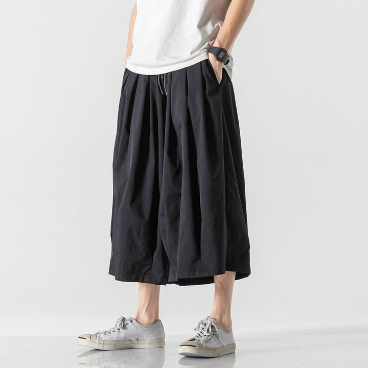 Herren Weit geschnittene Culotte-Loungehose mit tiefem Schritt und elastischem Tunnelzug Drune
