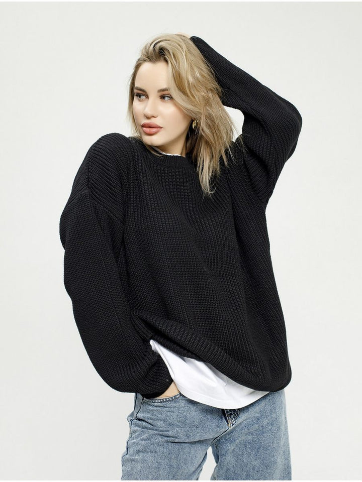 Damen Grob gestrickter Komfortpullover mit Rundhalsausschnitt Drune