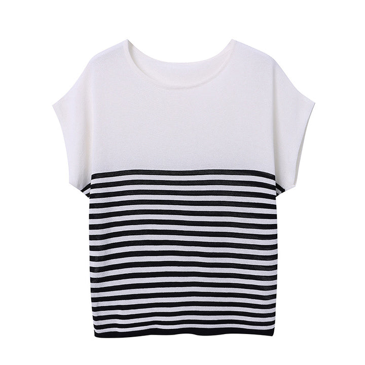 Damen lässiges gestreiftes T-Shirt mit lockerem Schnitt Drune