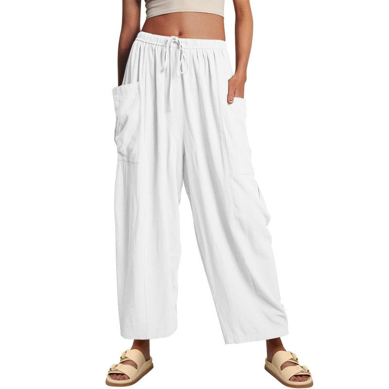 Damen weite und bequeme Sommerhose mit elastischem Bund und praktischen Taschen Drune