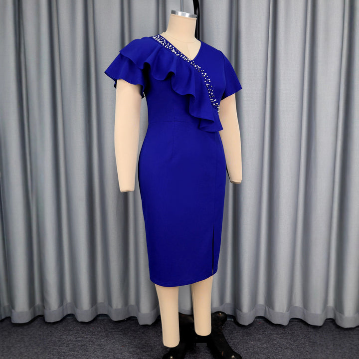 Damen figurbetontes Abendkleid mit asymmetrischem Rüschendesign und Glitzerdetails Drune