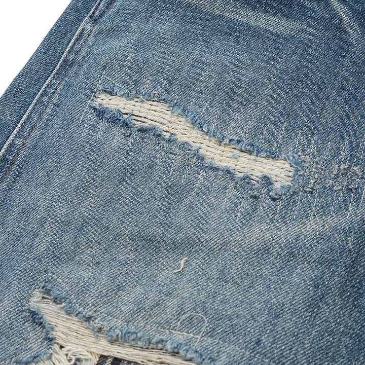 Damen Hochtaillierte Denimhose im weiten, verkürzten Schnitt mit Used‑Effekt und aufgesetzten Fronttaschen Drune