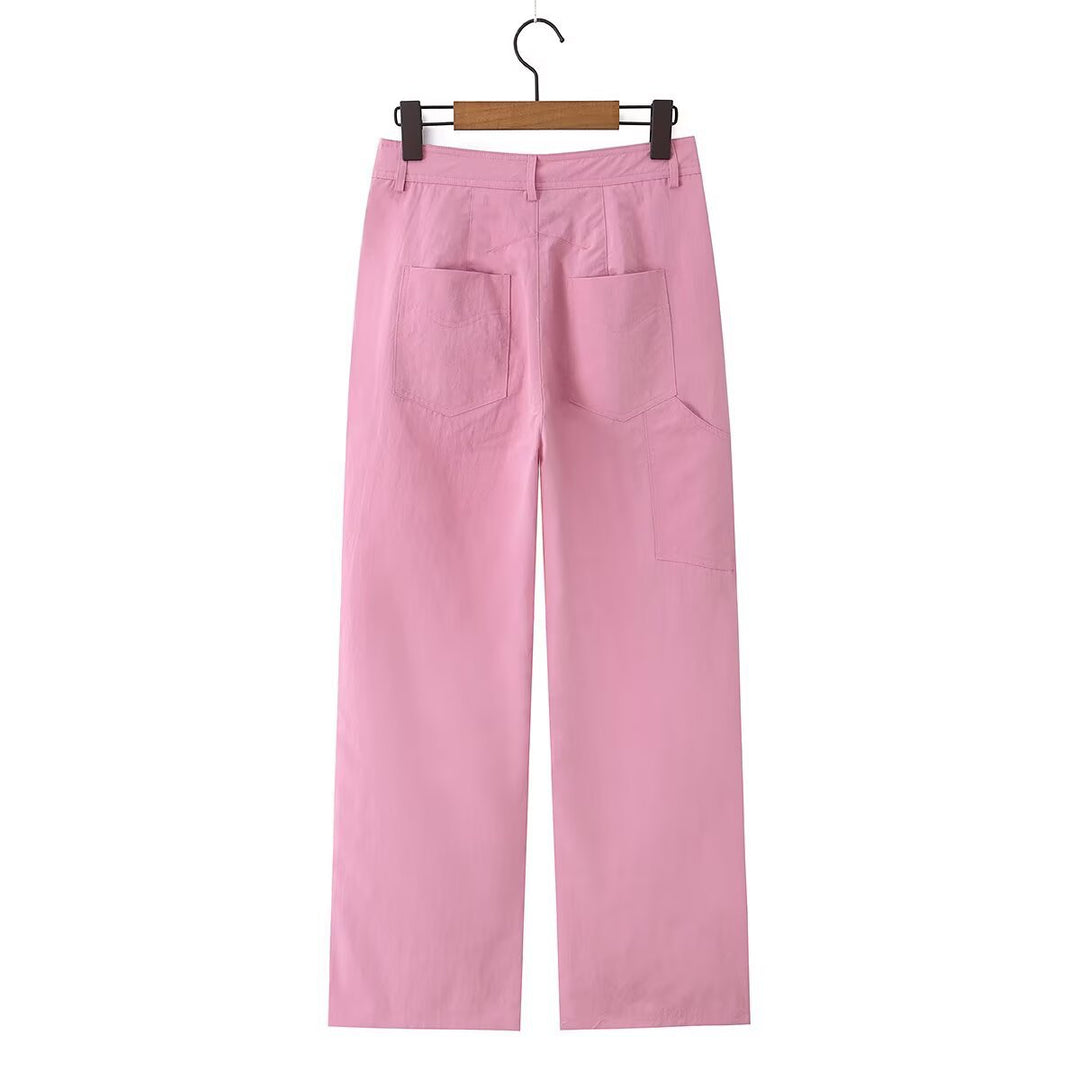 Damen Hochtaillierte weite Bundfaltenhose mit Bügelfalte und Eingrifftaschen Drune