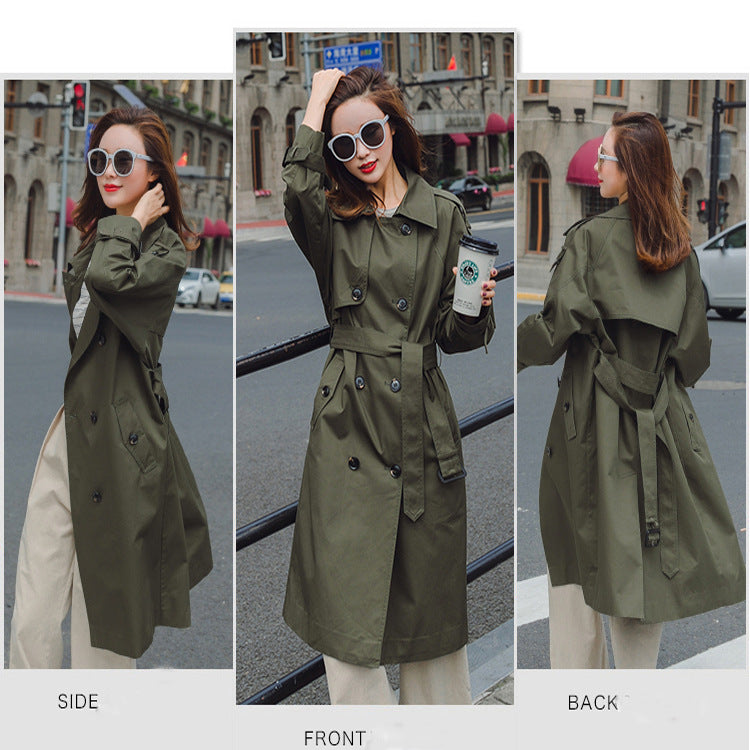 Damen Midilanger Trenchcoat mit taillierendem Bindegürtel und verstellbaren Manschetten Drune