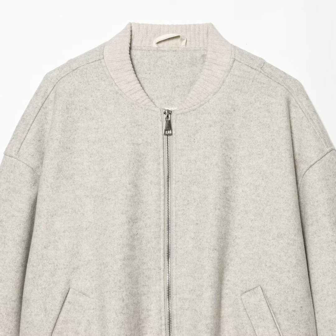 Damen Boxy-Bomberjacke aus Sweatmaterial mit Reißverschluss und Ärmeltasche Drune