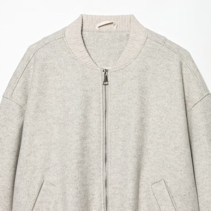 Damen Boxy-Bomberjacke aus Sweatmaterial mit Reißverschluss und Ärmeltasche Drune