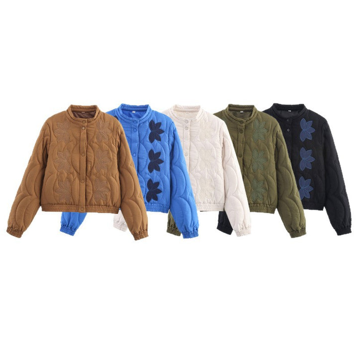 Damen gesteppte Jacke mit floralen Applikationen und elastischen Bündchen Drune