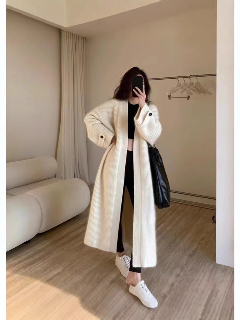 Damen Maxi-Longcardigan aus weichem Rippenstrick mit breiten Manschetten Drune