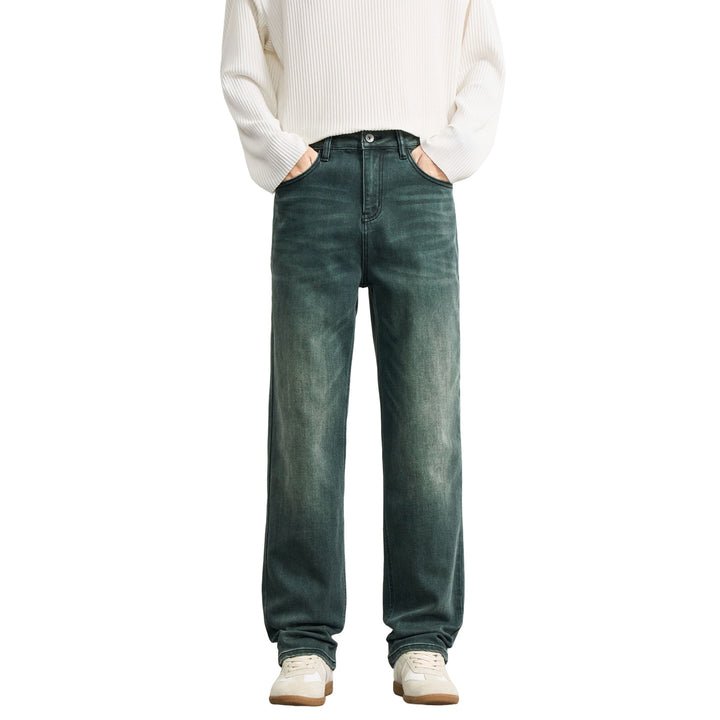 Herren Locker geschnittene Denimhose mit hohem Bund und dezenter Vintage-Waschung Drune
