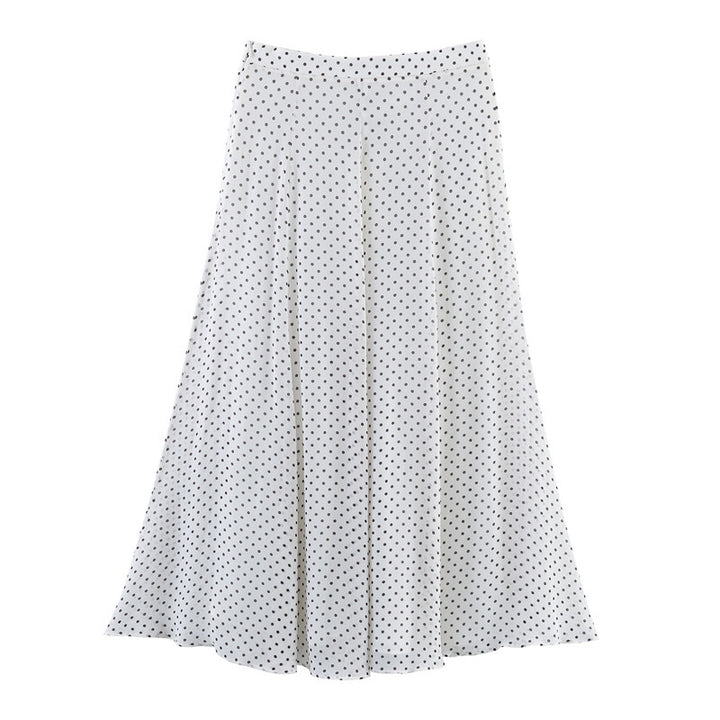 Damen Zweiteiliges Retro-Polka-Dot Set mit weitem Fledermausoberteil und plissiertem Midirock Drune
