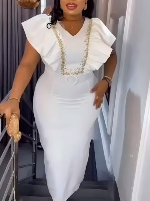Damen Elegantes Kleid mit voluminösen Rüschendetails und glamourösem Akzent Drune