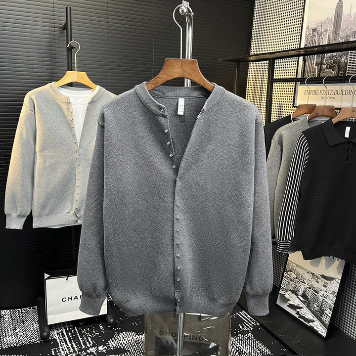 Herren Minimalistische Sweatcardigan mit verdeckter Druckknopfleiste Drune