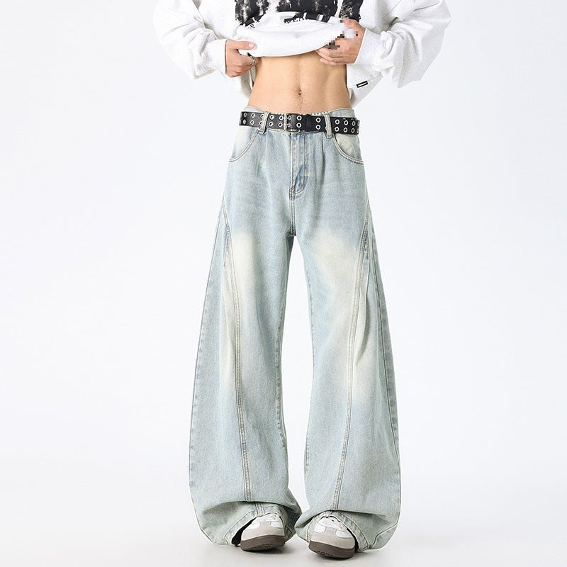 Unisex Extrawweite Baggy-Jeans mit tiefem Schritt, markanten Teilungsnähten und Palazzosilhouette Drune