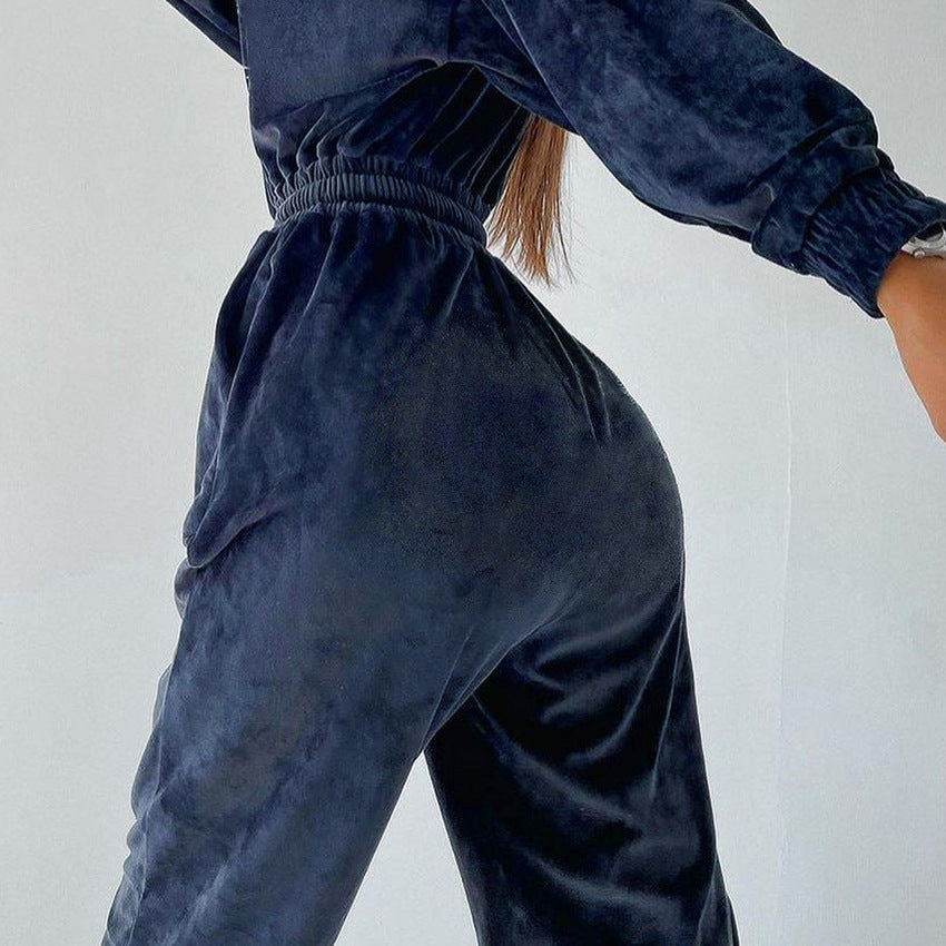 Damen Velours Jogginganzug mit weitem Schnitt und elastischem Bund Drune