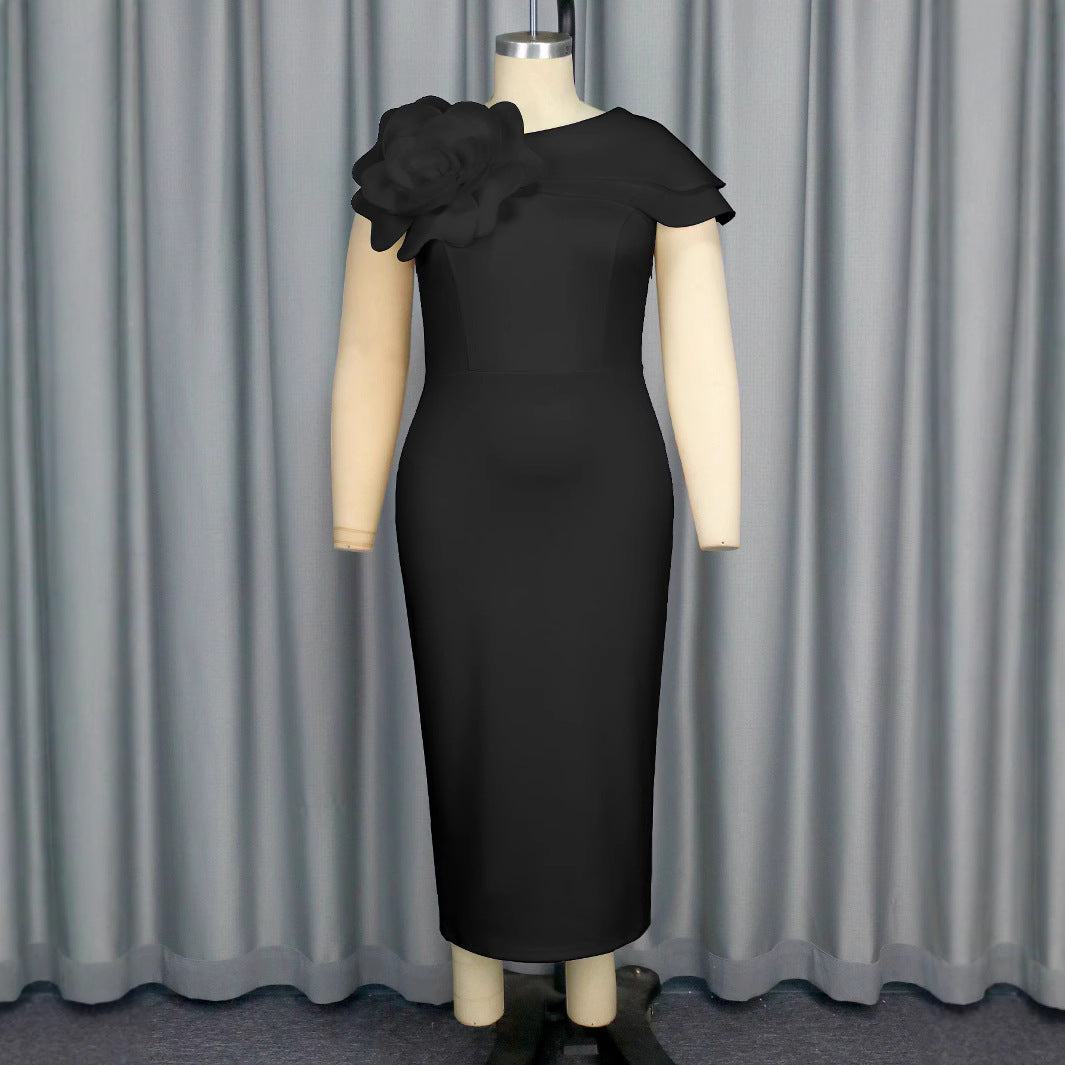 Damen elegantes Etuikleid mit floralem Akzent und Schulterdesign Drune