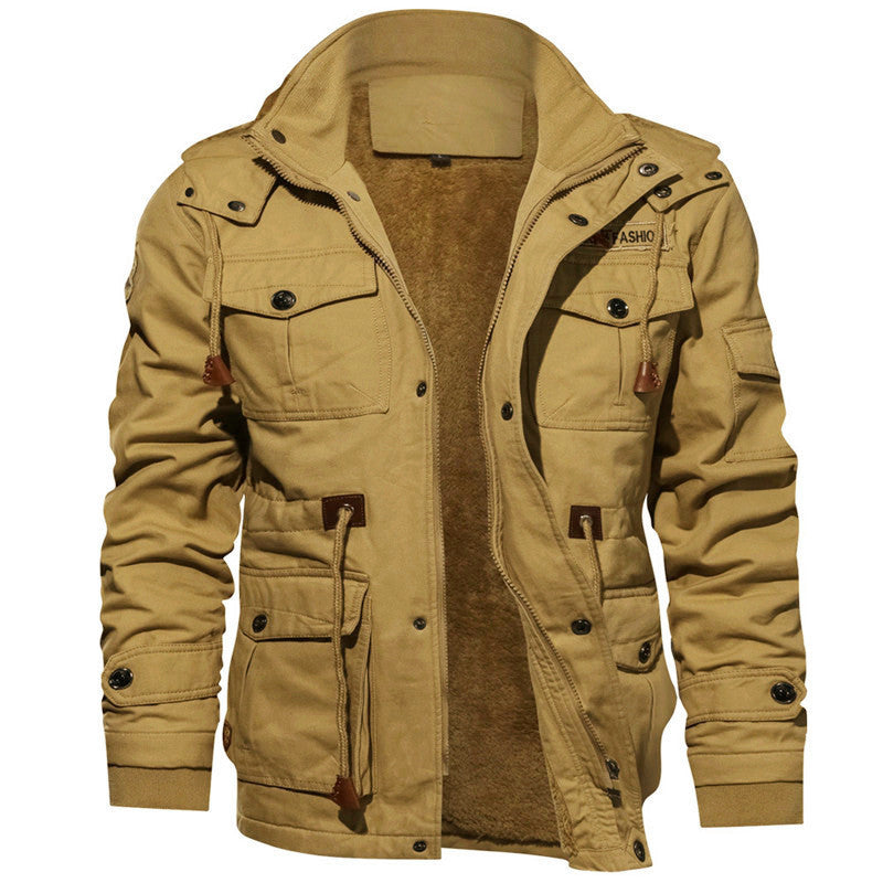 Herren Thermo-gefütterte Canvas-Feldjacke mit Kapuze und Multifunktionstaschen Drune