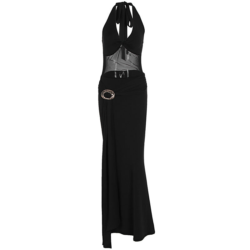 Damen Maxikleid mit raffiniertem Wickeldesign und elegantem Halterhals Drune