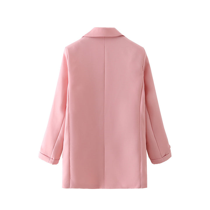 Damen nan lang geschnittener Oversize-Blazer mit weitem Revers aufgesetzten Pattentaschen und krempelbaren Ärmeln Drune