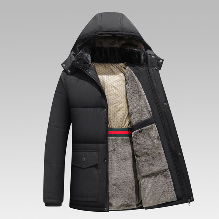 Herren Winterparka mit wärmendem Teddyfutter, abnehmbarer Kapuze und hoher Stehkragen Drune