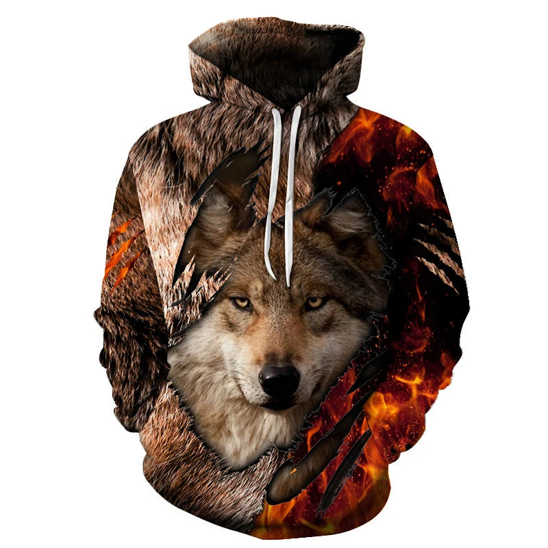 Unisex Kapuzenpullover mit kreativem Wolfsmotiv Drune