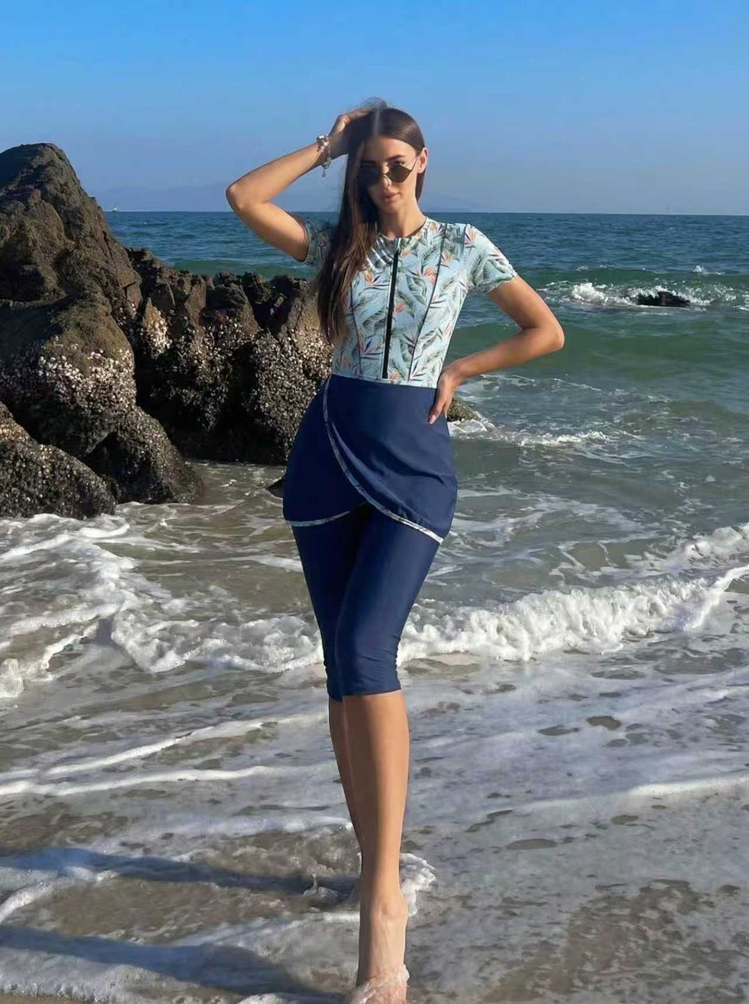 Damen Modischer UV-Schutz-Schwimmanzug mit asymmetrischem Schnitt Drune