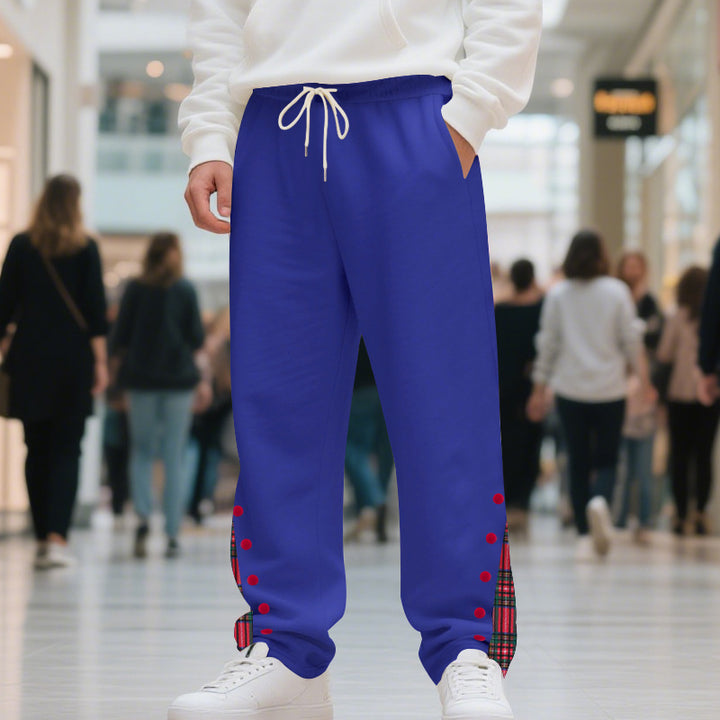Herren Relaxed-Fit Jogginghose mit Karo-Seitenpasse, Druckknopfleiste & Kordelzug Drune