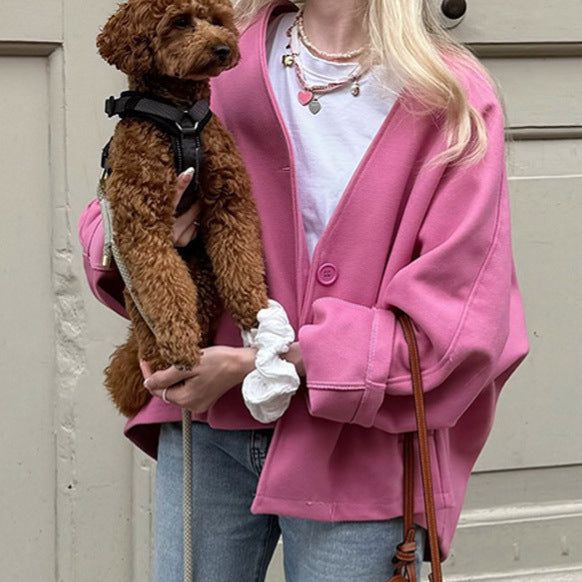 Damen lässige Oversized-Jacke mit praktischen Knöpfen und weitem Schnitt Drune