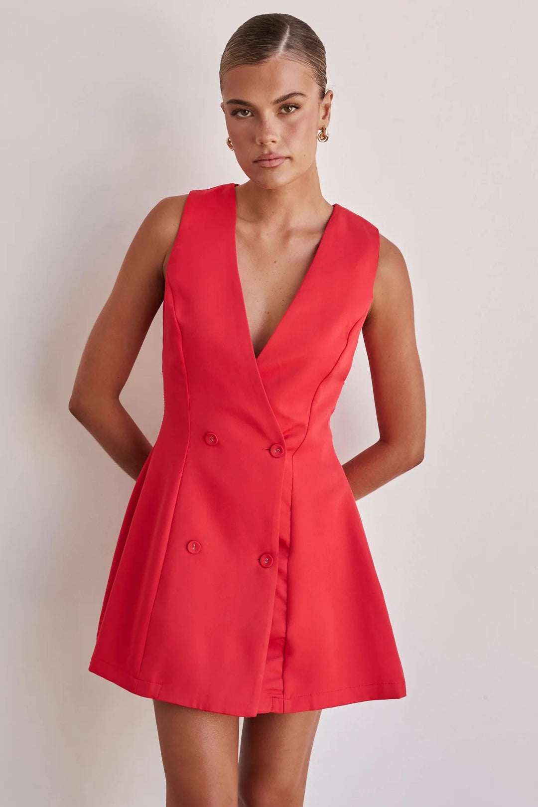 Damen Blusenkleid mit tiefem V-Ausschnitt und doppelter Knopfleiste Drune