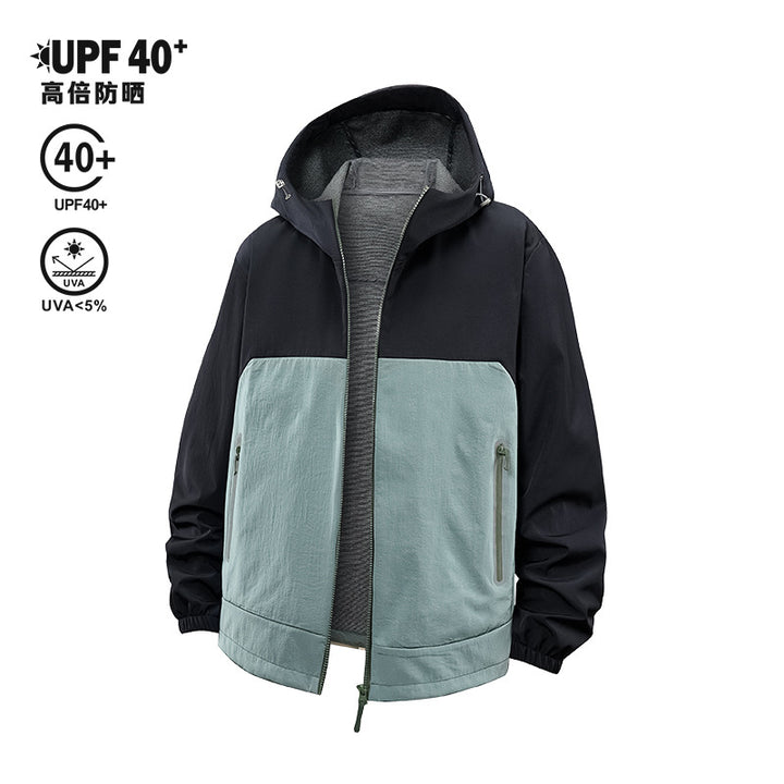 Unisex Leichte Wind- und Fleecegefütterte Kapuzenjacke mit Zwei-Wege-Reißverschluss Drune
