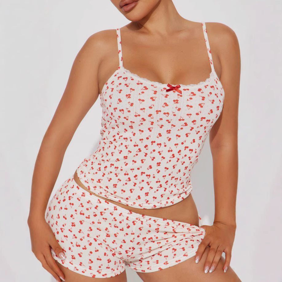 Damen Schlafanzug-Set aus atmungsaktivem Baumwollstoff mit zarten Herzmotiven Drune
