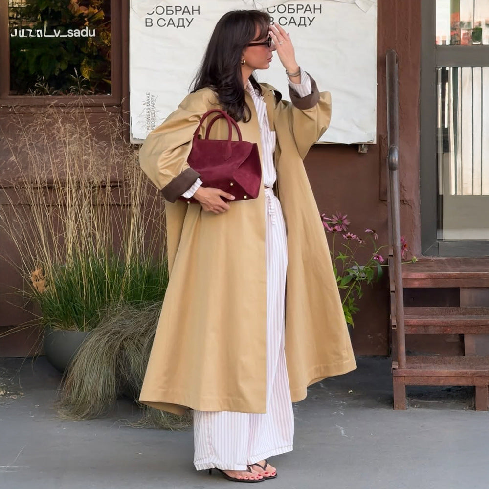 Damen Modischer Oversized-Trenchcoat mit breitem Kragen und Knopfleiste Drune