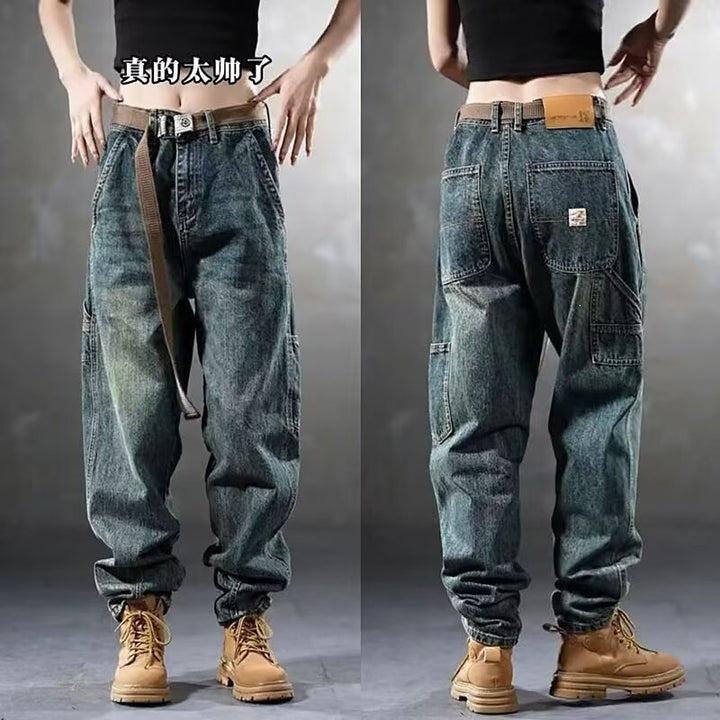 Damen Weite Denim-Hose mit hohen Taschen Drune