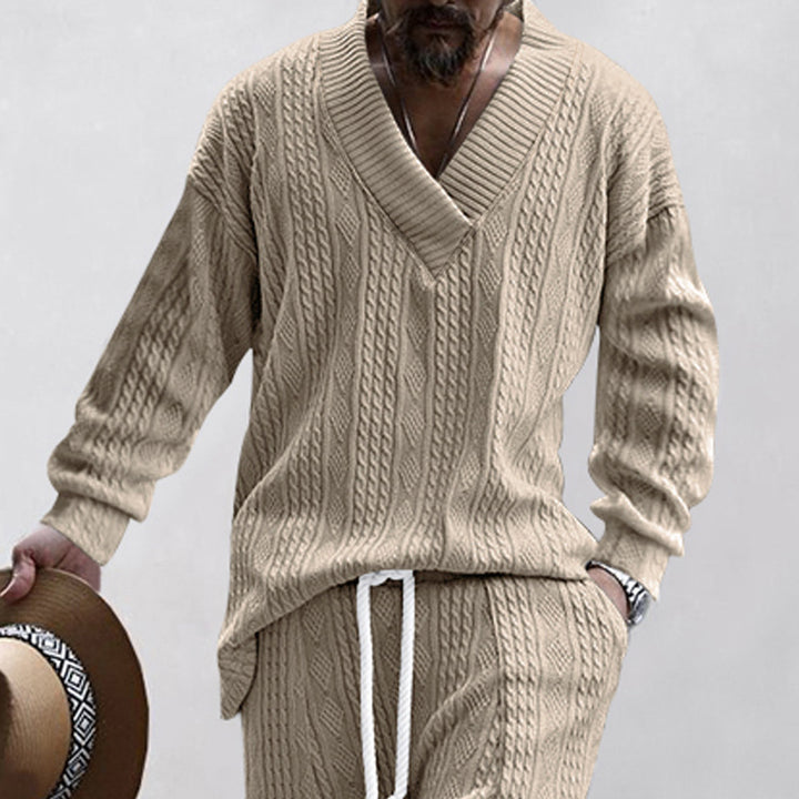 Herren Oversize-Zopfmuster-Pullover mit tiefem V-Ausschnitt Drune