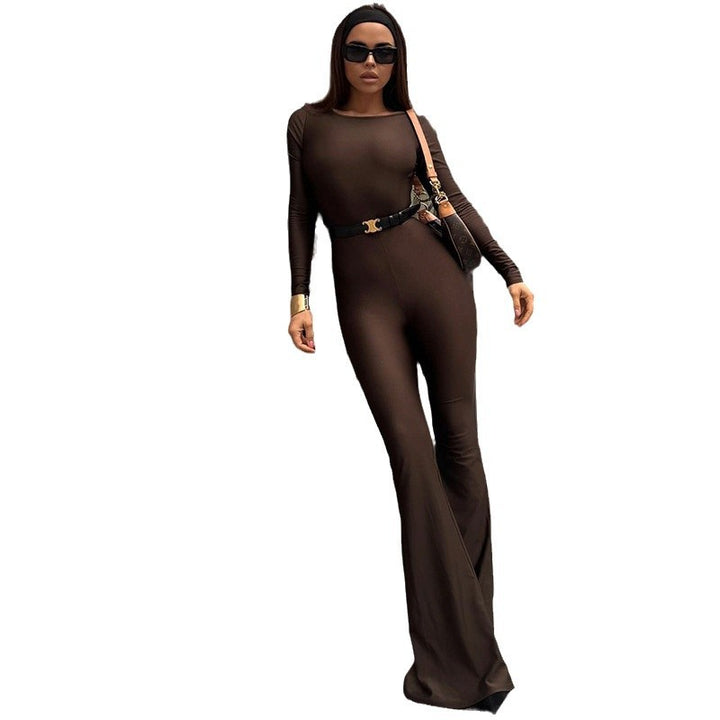 Damen Eleganter Jumpsuit mit tiefem Rückenausschnitt und weitem Bein Drune