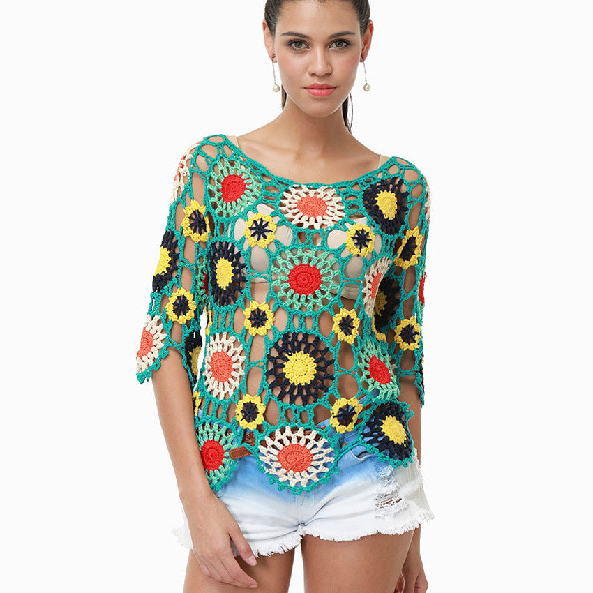 Damen Häkeloberteil mit buntem Floral-Design Drune