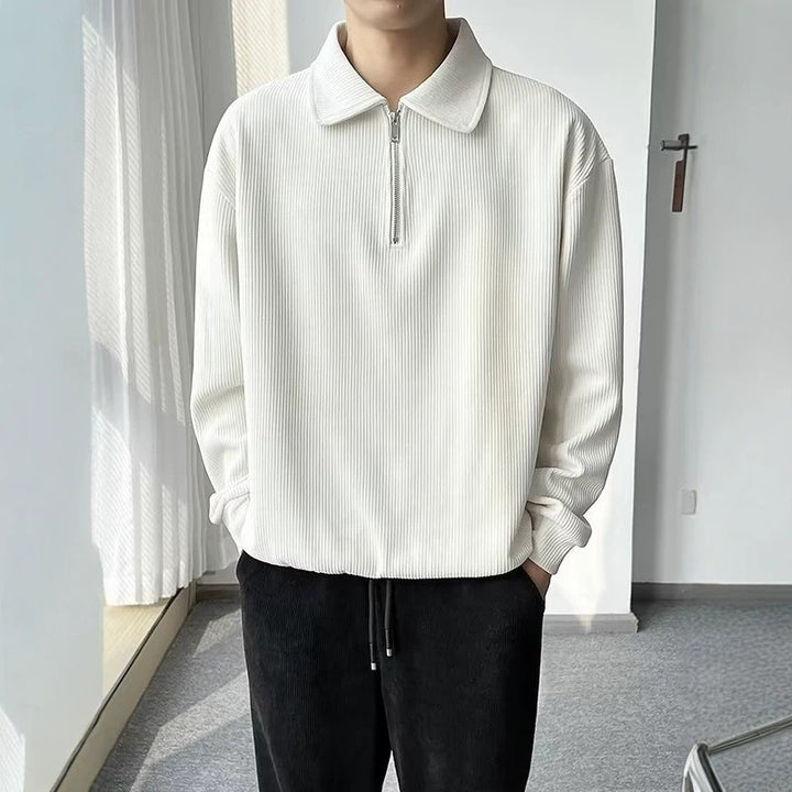 Herren Gerippter Pullover mit Halbreißverschluss und Polokragen Drune