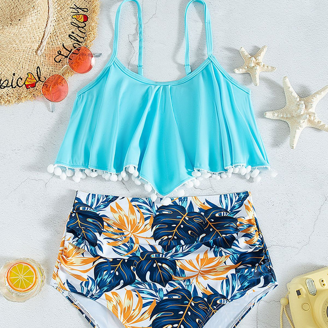 Damen Bikiniset mit verspieltem Volant und hochgeschnittenen Hosen Drune
