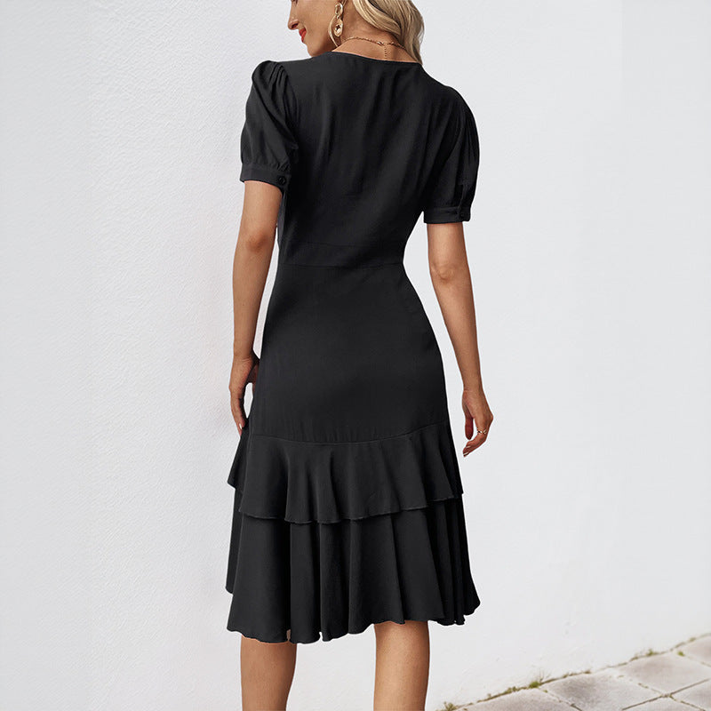 Damen Wickelkleid mit Rüschen und modischen Knopfdetails Drune