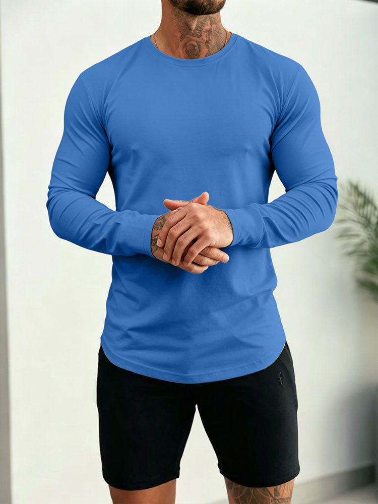 Herren Enganliegendes Langarm-Shirt aus Baumwollstretch mit Rundhals Drune