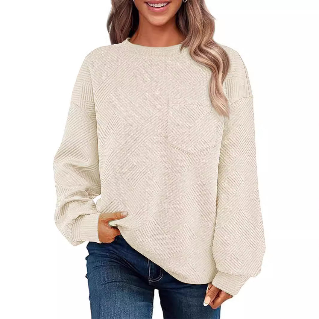 Damen Oversize Strukturstrick-Pullover mit Brusttasche Drune