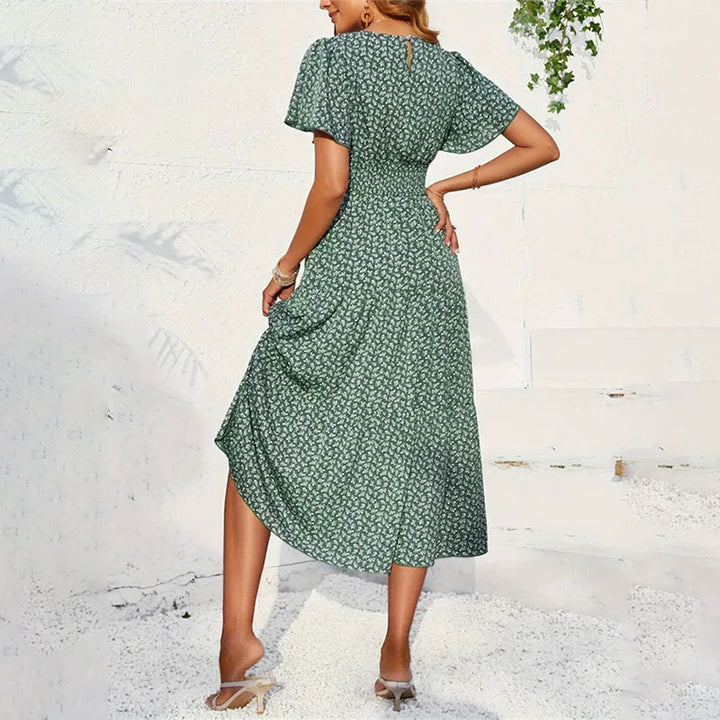Damen Midikleid mit voluminösen Ärmeln und fließendem Rock Drune