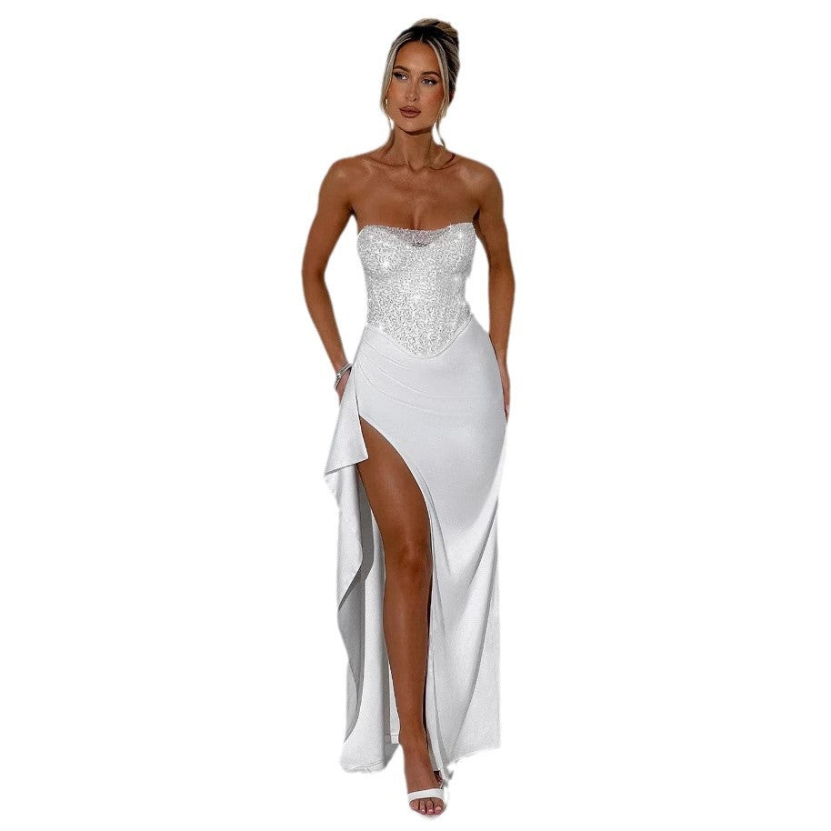 Damen Hochgeschlossenes Abendkleid mit transparentem Oberteil und seitlichem Schlitz Drune