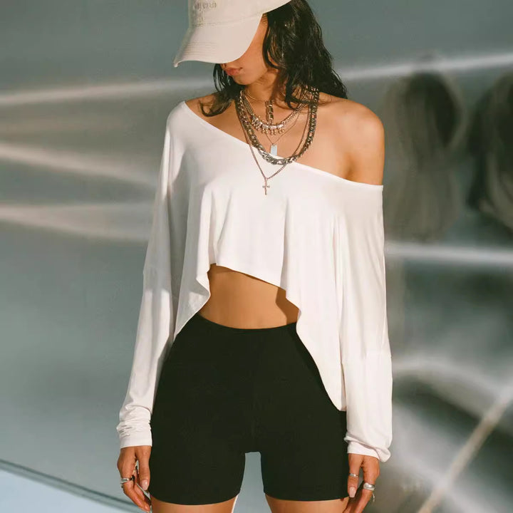 Damen lässiges One-Shoulder-Oberteil mit asymmetrischem Schnitt und weitem Design Drune