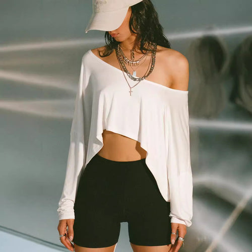 Damen asymmetrisches Crop-Oberteil mit lässigem Schnitt und weichem Stoff Drune