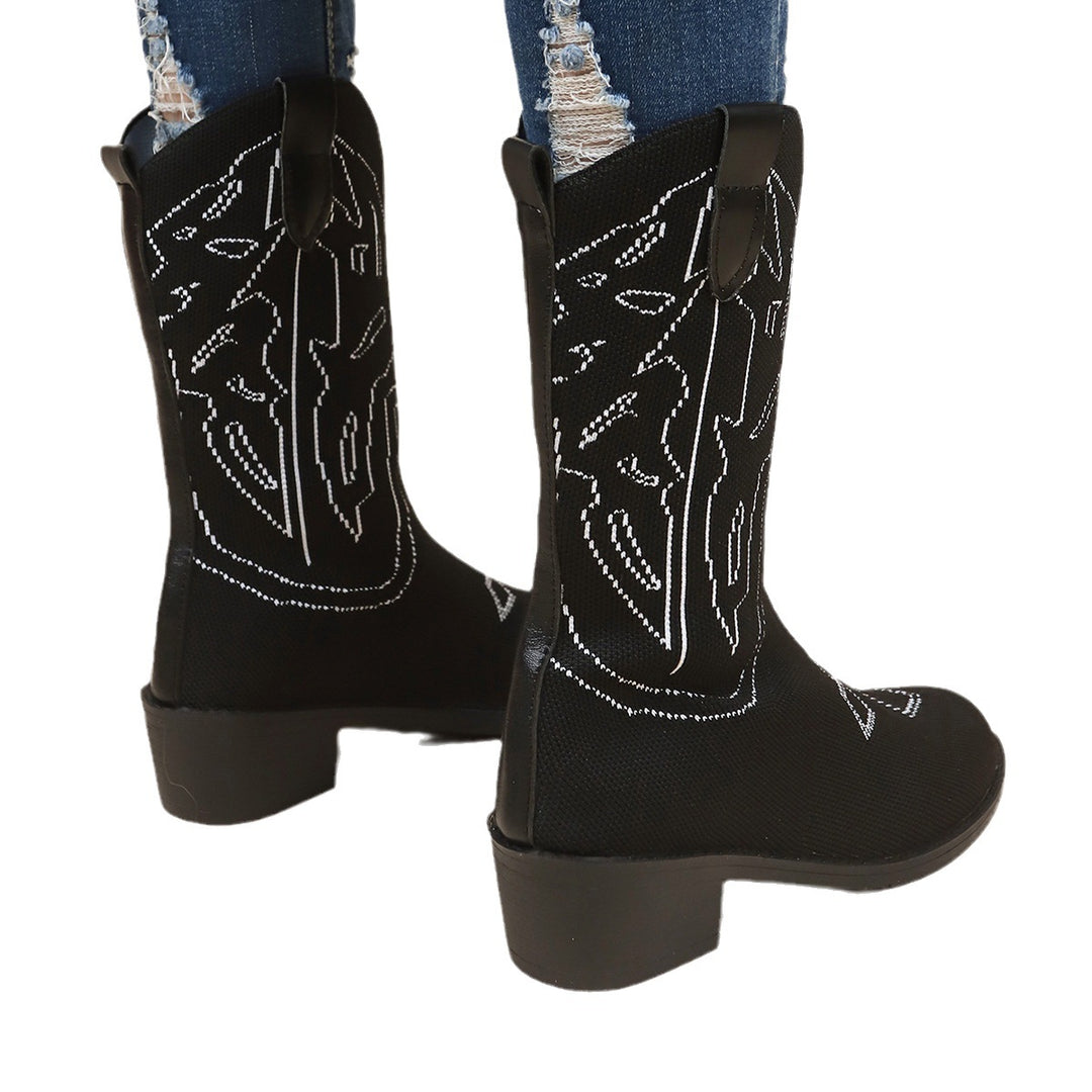 Damen Cowboy-Stiefel mit kunstvollem Stickdesign und robustem Absatz Drune
