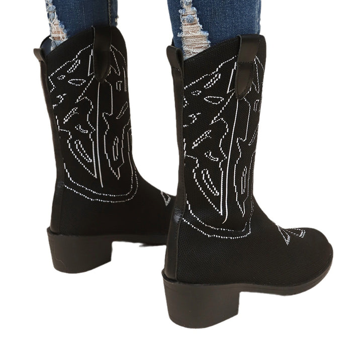 Damen Cowboy-Stiefel mit kunstvollem Stickdesign und robustem Absatz Drune