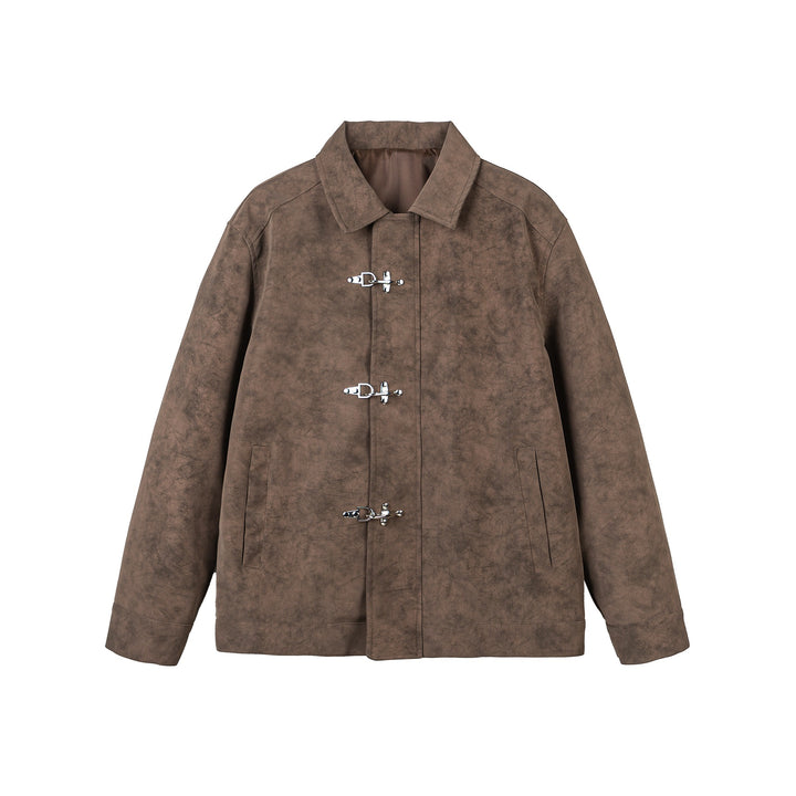 Unisex Kurz geschnittene Velours‑Optik Jacke mit dekorativen Metallverschlüssen Drune