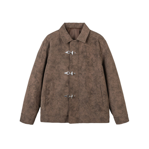Unisex Kurz geschnittene Velours‑Optik Jacke mit dekorativen Metallverschlüssen Drune