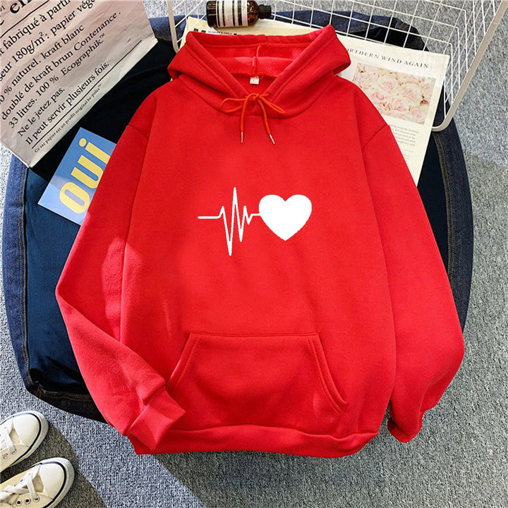 Damen Kapuzenpullover mit Herzschlagmotiv Drune