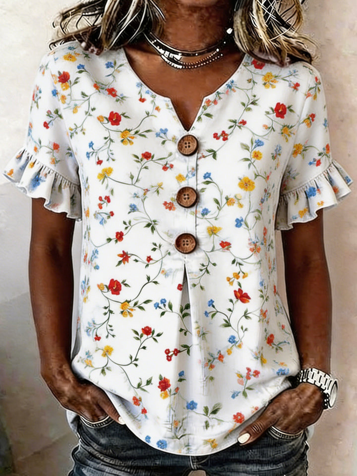 Damen Bluse mit Rüschendetails und Knopfverschluss Drune